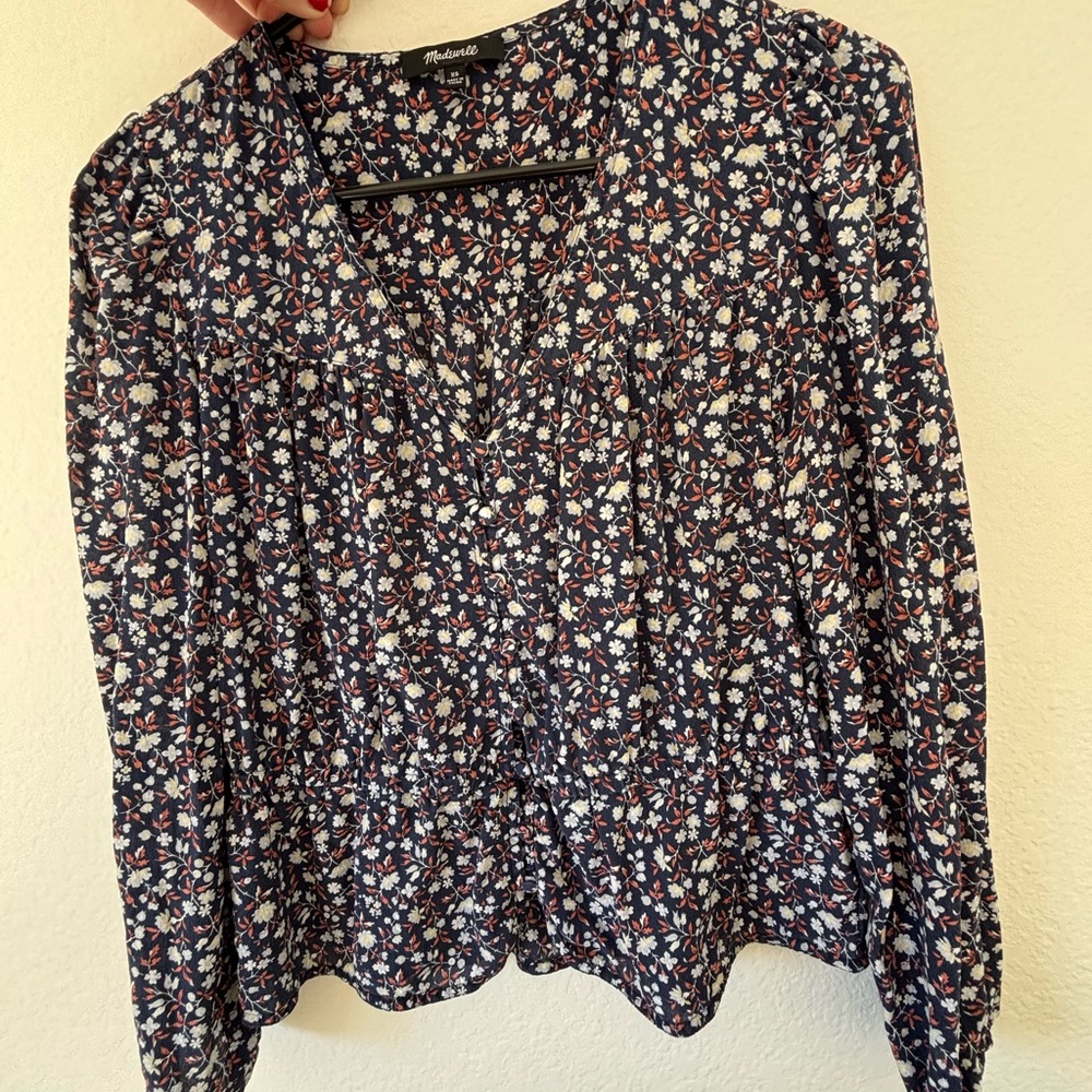 Madewell Navy Floral Blouse (Small)